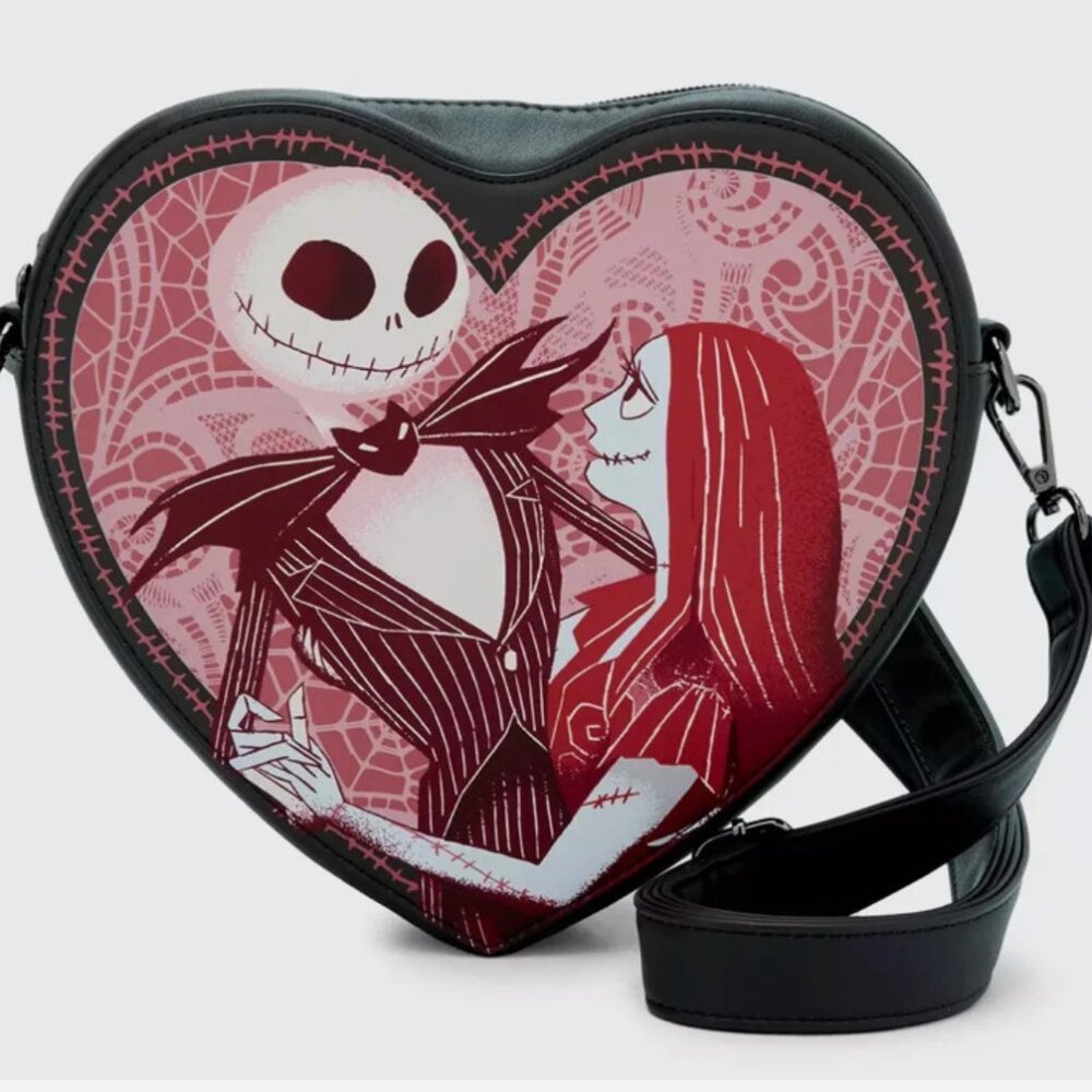 Loungefly Nightmare Before Christmas Jack & Sally Heart Figural Crossbody Purse